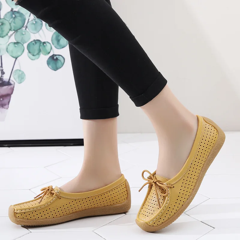 Shoes Woman 2024 Trend Summer Casual Hollow Soft Genuine leather Flats Shoes For Women Loafers New Elegant Party Women's Shoes