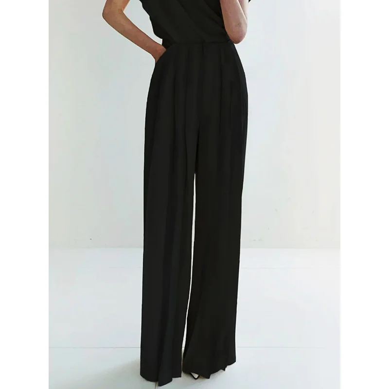 Freeacy Urban Female Solid Color Casual High Waisted Pleated Staight Wide Leg Pants Women's Elegant Office Bottoms 2023 New