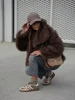 Oversized Brown Fluffy Faux Fur Coats For Women Winter Autumn Loose Lapel Cardigan Jacket 2024 New High Street Warm Outwear 5