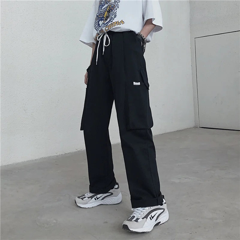 Casual Loose Streetwear Black Korean Harajuku Trousers Elastic Waist Sweatpants Pants Autumn Straight Women Pants low rise jeans