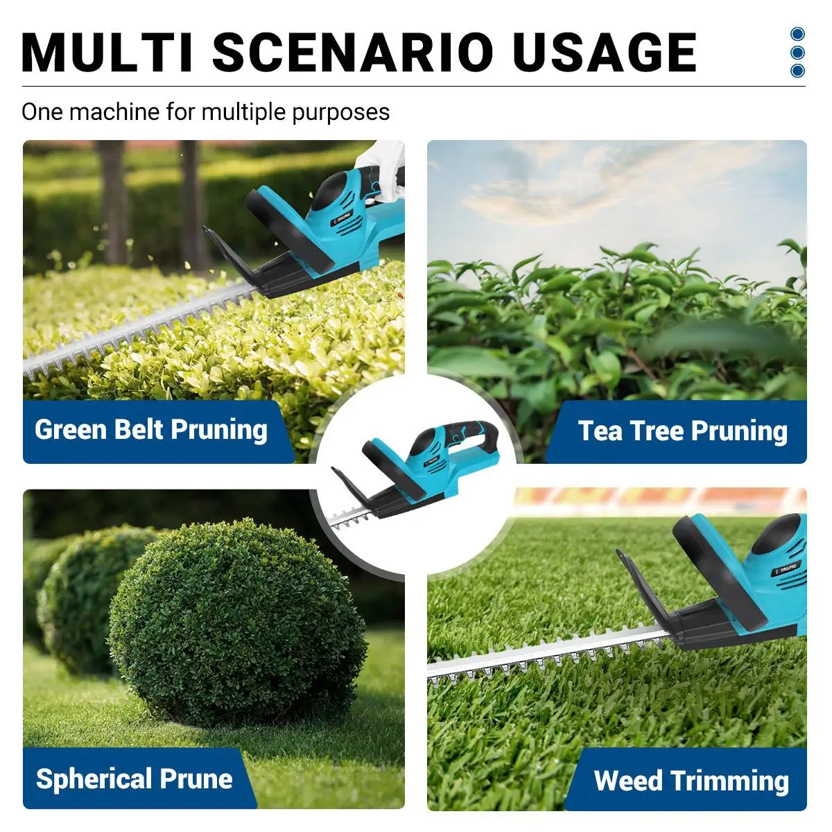 Drillpro 510mm Cordless Electric Hedge Trimmer Wireless Hedge Cutter Pruning Saw Dual-blade Garden Power Tool For Makita Battery 5