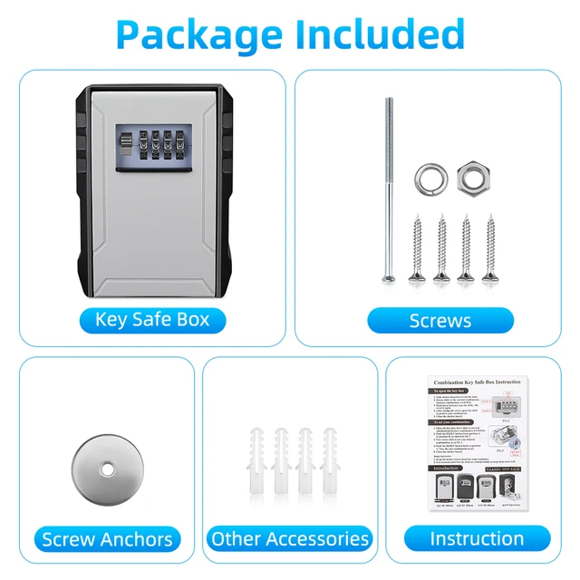 Wsdcam Zinc Alloy Key Safe Box 4 Digit Combination Key Storage Box Wall Mounted Key Organizer For Home Office 6