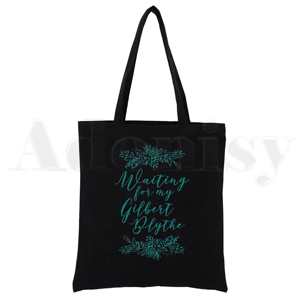 Anne Shirley Green Gables Black Black Graphic Printed Canvas Shoulder Bag Female Harajuku Funny Eco Environmental Shopper