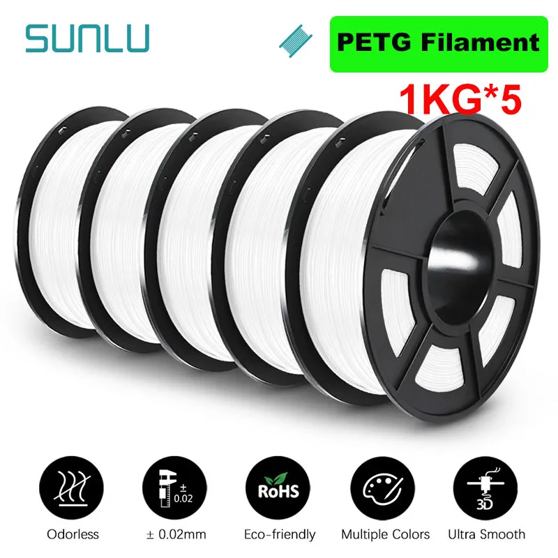 thumbnail image 1 of SUNLU 5KG 3D PLA/PETG/PLA PLUS/Filamento transparente 1,75 mm 5 rollos 1KG Impresora 3D Filamento 3D perfectamente enrollado para impresora 3D y bolígrafo 3D, 1 of 5