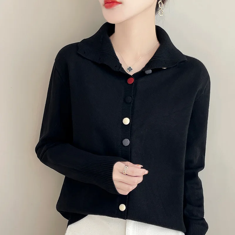 Retro women's stand-up collar knitted cardigan coat in autumn and winter new 100% pure wool casual fashion. 5