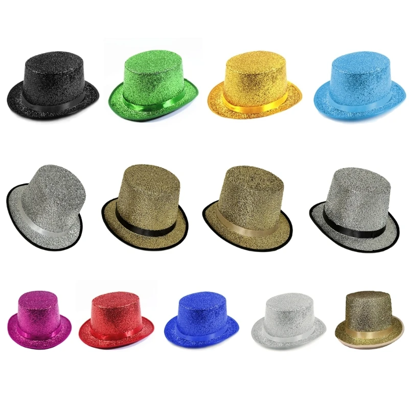 

F42F Fedora Top Hat Blingbling Short Brim Dress Up Magician Hat for Parade Stage Performence Carnivals Holiday