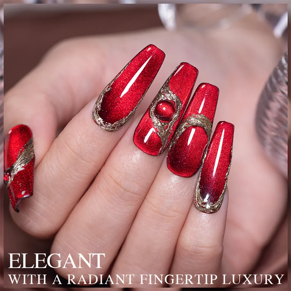 Description Picture 6 of item7.5ML Super Shiny Ruby Red Cat Magnetic Gel Nail Polish Wine Red Cat Eye Gel Soak Off Semi-Permanent Nail Varnish For Manicure
