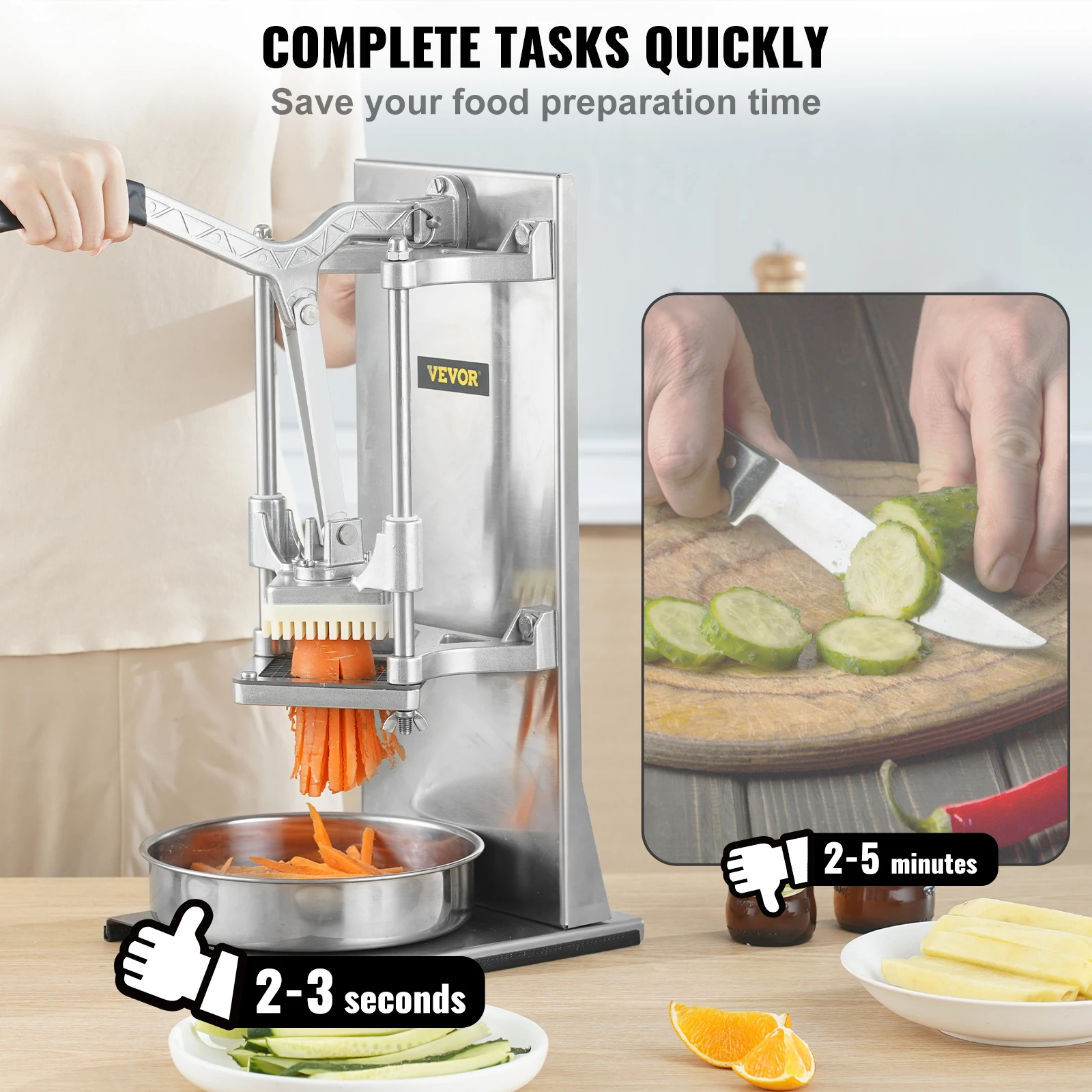 SucceBuy Commercial French Fry Cutter with 4 Replacement Blades Lemon Potato Cutter for French Fries with Extended Handle 4