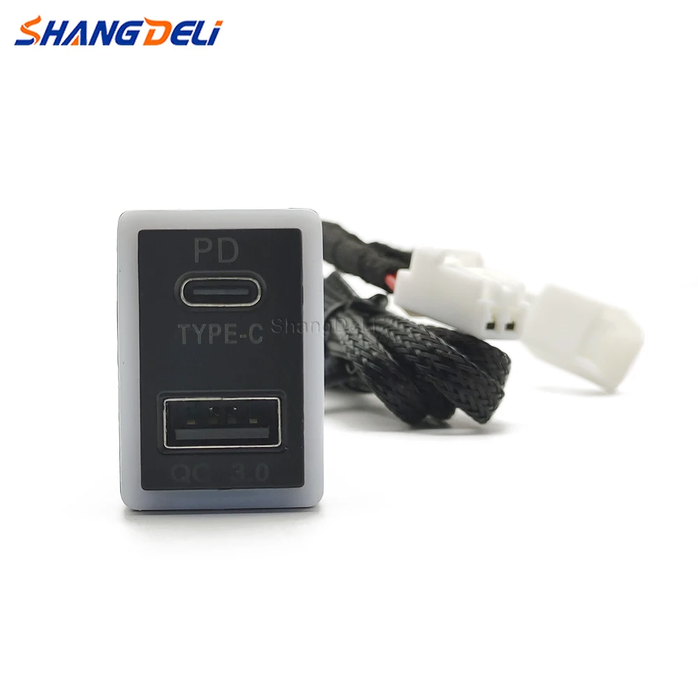 

Red LED Light Car Phone Charger Quick Charging USB QC3.0 Type C PD Adapter with Cable For Toyota Corolla levin Prado FJ Cruiser