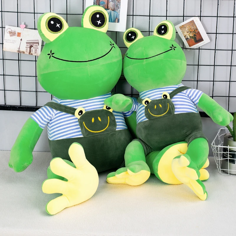 

85cm Cute Soft Overalls Frog Plush Toys Office Nap Stuffed Animal Pillow Home Comfort Cushion Christmas Gift Doll for Kids Girl