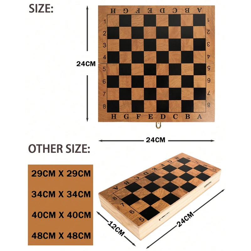 3 in 1 Chess Board Folding Wooden Portable Chess Game Board Wooden for Adults Gift(Chess + Checkers and Backgammon) board game wooden chess foldable chess board table games folding chess board