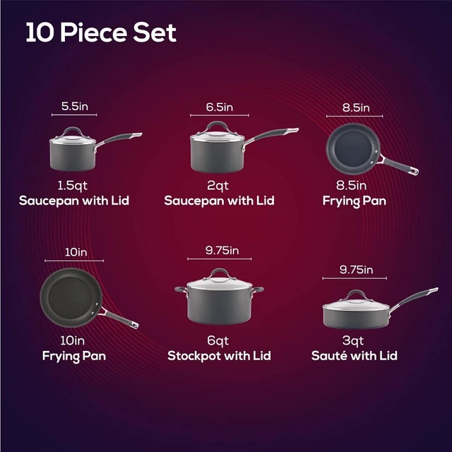 Space-Saving Hard-Anodized Nonstick Cookware, 10-Piece Set - AliExpress