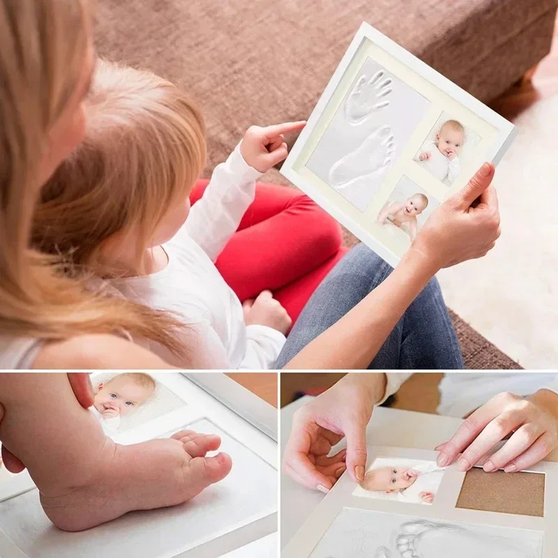 Baby Milestone Decor Gift Newborn Baby Hand Foot Print DIY Photo Frame With Mold Clay Imprint Kit Souvenirs