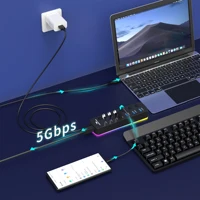RGB USB 3.0 Hub 7 Ports Data Port Adapter 5Gbps High Speed Individual On/Off Switch Splitter USB Extension Docking Station - Image 5