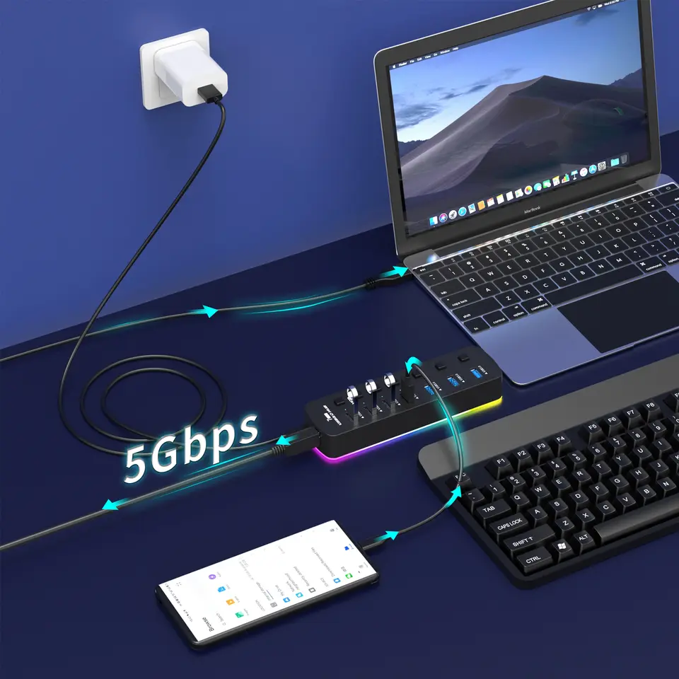 USB 3.0 Hub 4 Ports 7 Ports USB 3.0 Data Port Adapter 5Gbps High Speed Individual On/Off Switch Splitter USB Extension image 5