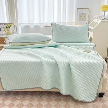 Solid Summer Mat Kit Cooling Feel Bed Pad Pillowcase Set Cold Sleeping Bed Mat Flat Sheet Summer Folding Ice Cool Bed Sheet 1
