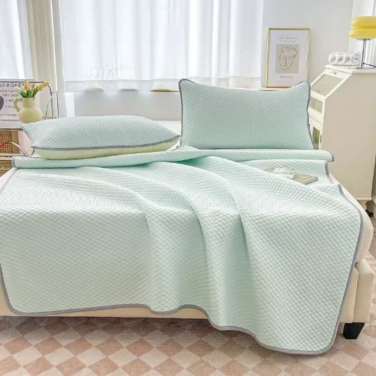 Solid Summer Mat Kit Cooling Feel Bed Pad Pillowcase Set Cold Sleeping Bed Mat Flat Sheet Summer Folding Ice Cool Bed Sheet 1