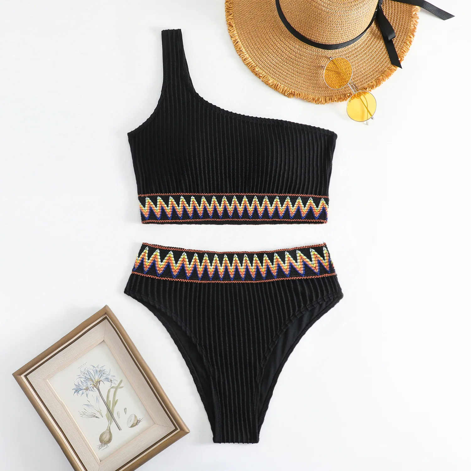 Sexy One Shoulder High Waist Bikinis 2024 Textured Swimwear Woman Bathing Suits Brazilian Bikini Two-piece Swimsuit Women Outfit
