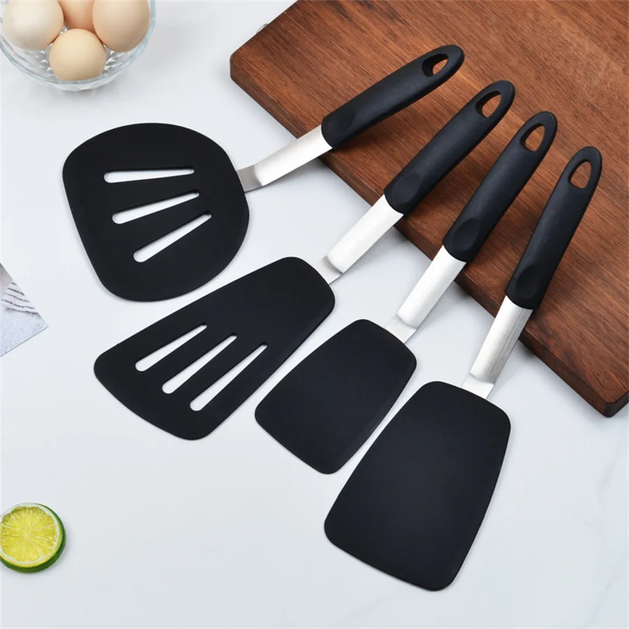 Stainless steel cooking high-temperature resistant silicone flexible spatula for frying fish and pancake Stainless steel cooking high-temperature resistant silicone flexible spatula for frying fish and pancake