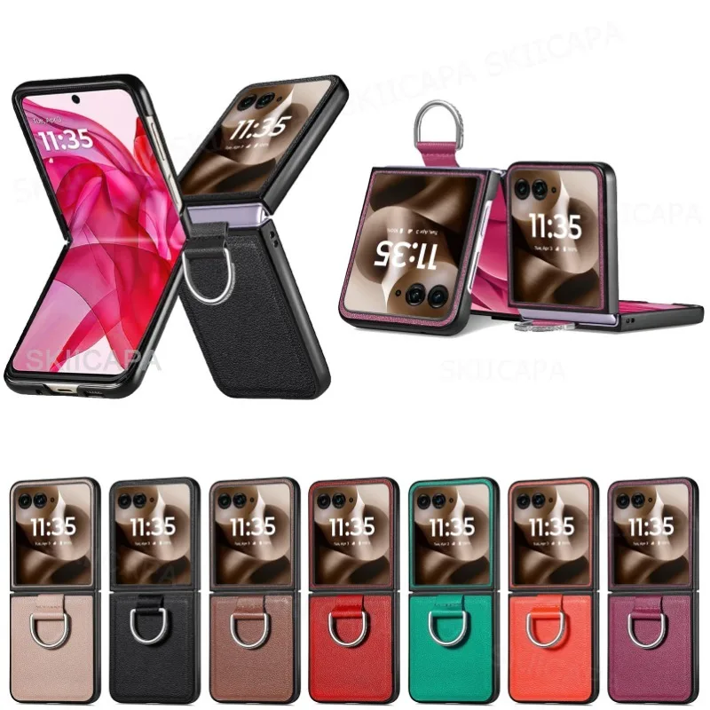 Lychee Leather Ring Holder Case with Shockproof Protection