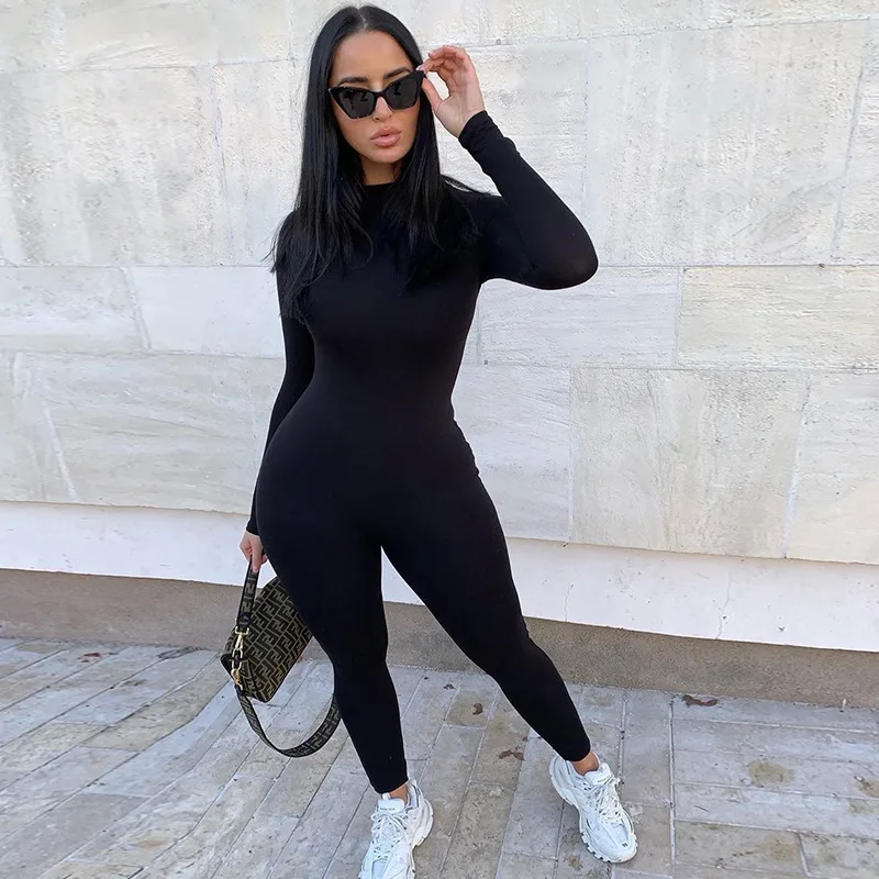 

CY298 Sexy Street Wear Long Sleeve Solid Color Tight Fit Sports Fitness Jumpsuit Women's Bodysuit Time limited Fashion