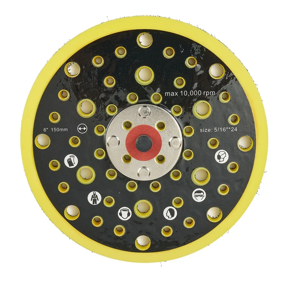 

6 Inch Hook And Loop Backing Pad Replacement Sander Pad 150mm 52 Holes 5/16"-24 Thread Dust Free Sanding Discs