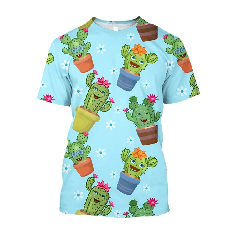 

3D Printed Cartoon Cactus Flowers Graphic T Shirts Fashion Casual T Shirt For Men Clothing Hawaii Women Tees Streetwear Tee Tops