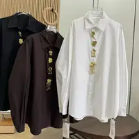 Chemisiers en coton à paillettes amovibles pour femmes, Design de marque de luxe, chemises à manches longues, tendance printemps 2026, noir et blanc, vêtements pour femmes 3