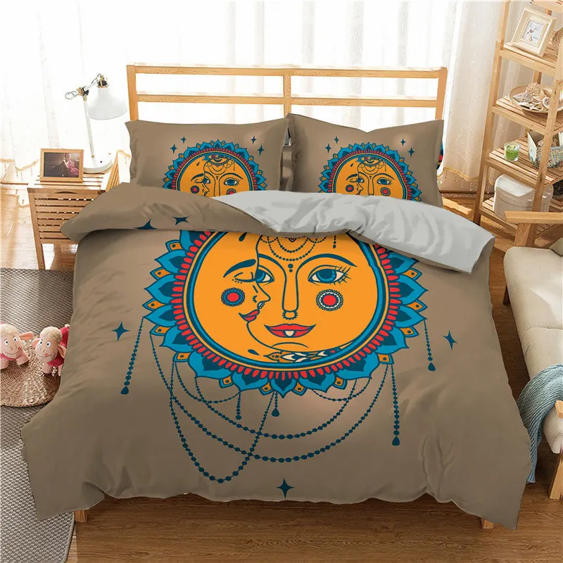 bed sheets Bohemian Mandala Duvet Cover Golden Sun And Moon 3D Print King Queen Bedding Set Microfiber Dreamcatcher Quilt Cover Pillowcase pillow sham Bedding Sets