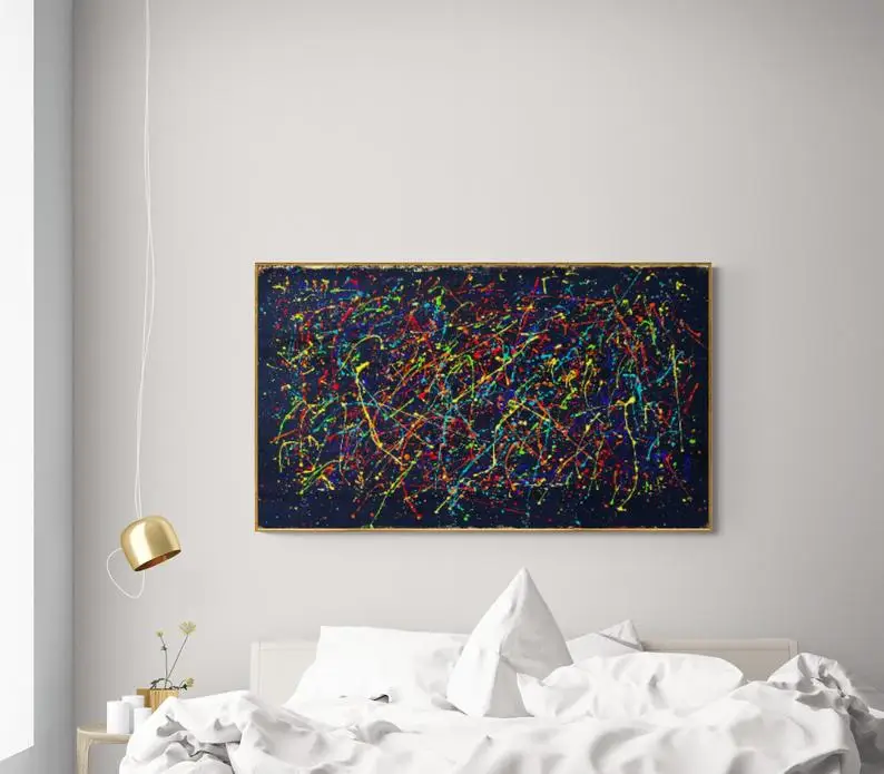 Pittura Nera, Jackson Pollock Art, Pittura A Olio Personalizzata, Pittura Moderna, Acrilico Su Tela, Olio Astratto Di Grande Arte Blackabstract