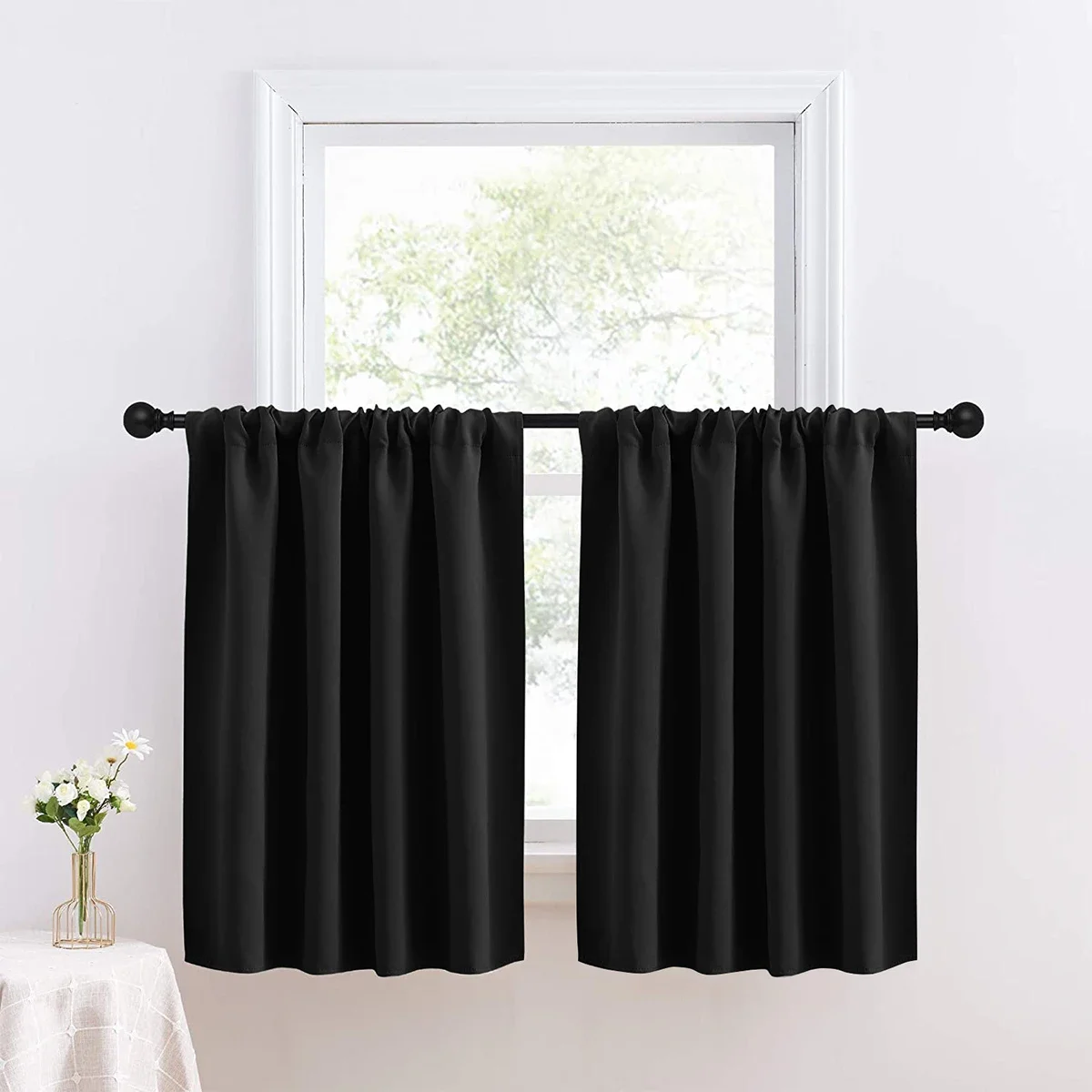 Solid Short Blackout Curtain - Small Kitchen  Bathroom Decor with UV Protection