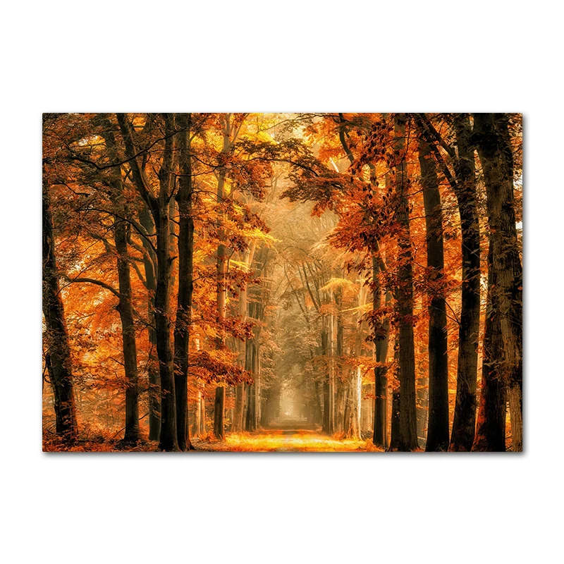 thumbnail image 1 of Póster de pintura en lienzo con decoración de otoño, hojas amarillas, vista otoñal, arte de pared, impresión de calabaza, imagen de Halloween, decoración de sala de estar, 1 of 5
