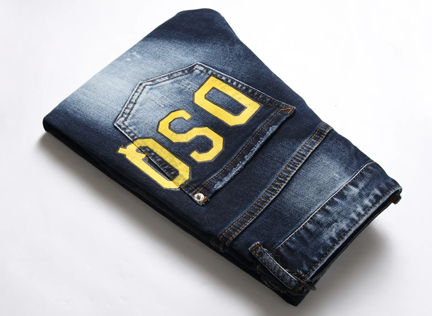 2024 Autumn New Trendy Brand Printed Fashion Men's Jeans Trendy Slim Fit Small Feet Mid Waist Pants for Men
