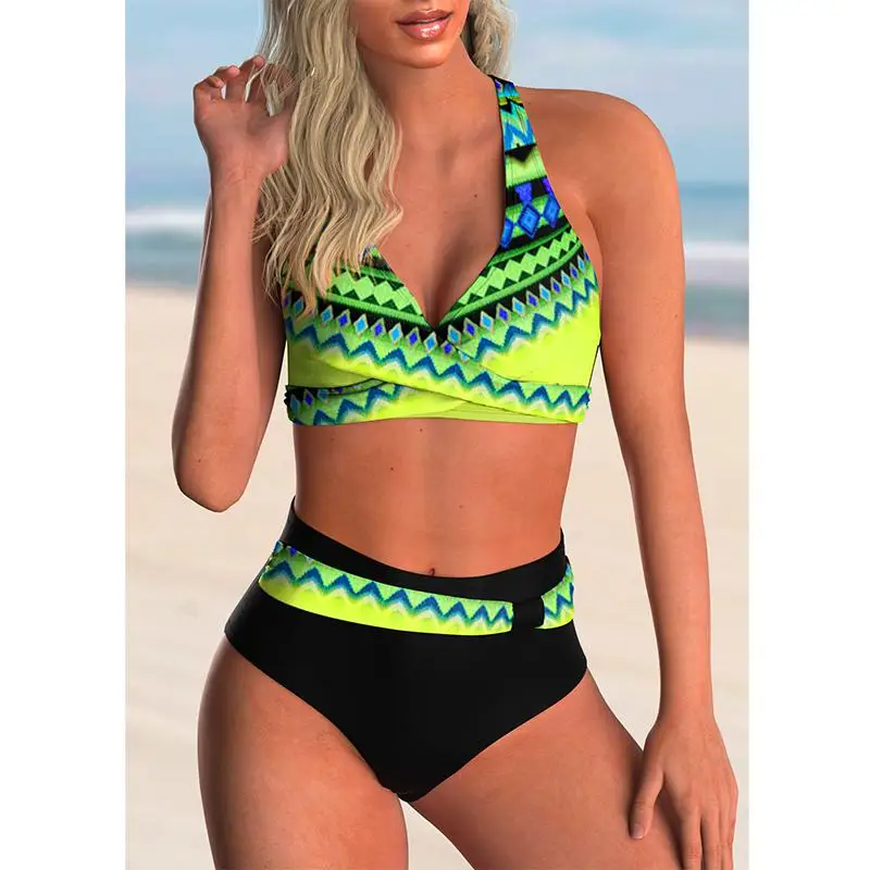 crochet bikini set 2021 New Sexy Bikini High Waist Women Swimsuit Push Up Female Swimming Suit Bathing Suit Beach Plus Size Swimwear Bikini Set cute swimsuits