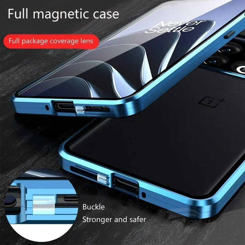 Enhanced Magnetic Metal Phone Case with Full Lens Protection and Double-Sided Glass Snap Lock Cover