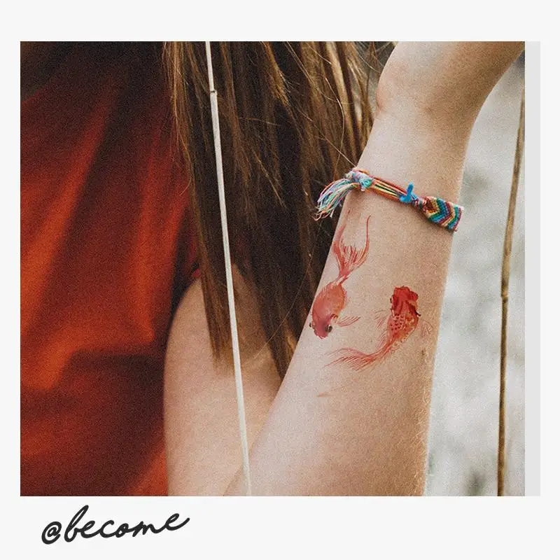 

Временные тату-наклейки с золотой рыбкой для женщин, японские ретро-татуировки с рыбками кои, искусственные татуировки, дешевые Художественные товары, наклейки на запястье для фестиваля