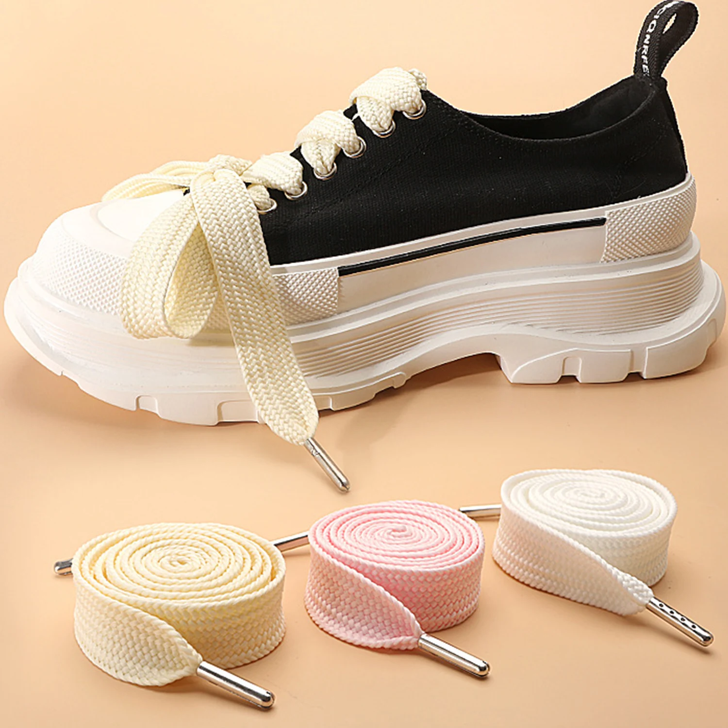 

1 Pair 2.2cm Width Casual Flat Elastic Shoelace For Sneakers Shoe Strings Girls Solid Color Cute Shoe Laces 100/120/140cm