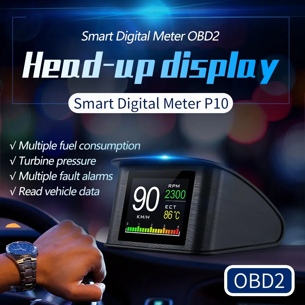 Universal P10 Head Up Display HUD Speedometer OBD Smart Digital Overspeed Alarm Engine Fault Code Car Navigator Car Safely