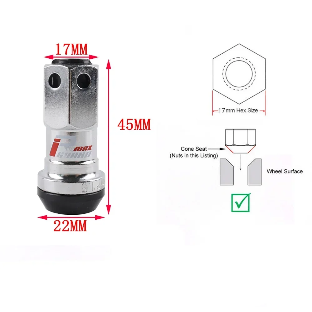 M12x1.5 Racing Wheel Nuts R40 Style 44mm Steel Lug Nuts 20pcs Lock Racing Lug + 2 Set Security Key Jdm Accessories