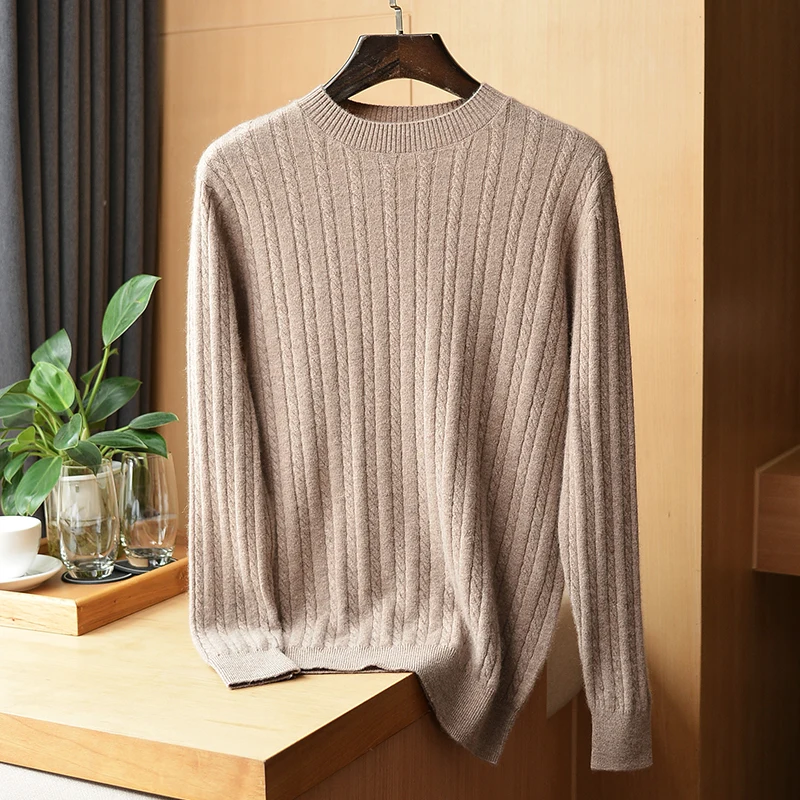 100% Pure Cashmere Sweater Men's O-neck Pullover Spring and Autumn New Twisted Cashmere Sweater Korean Fashion Luxury Jacket