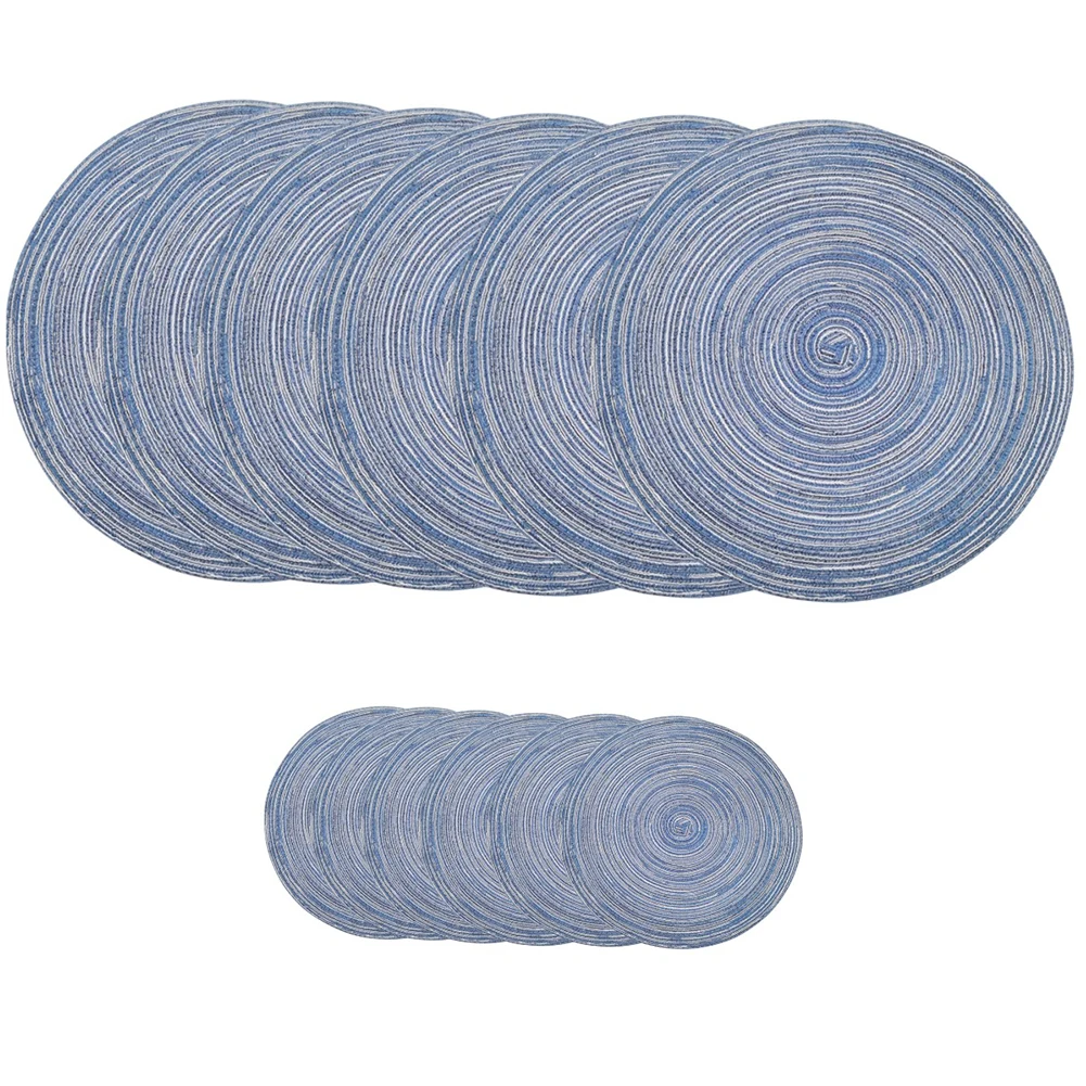 

Set of 12 Round Table Mats Coasters Non Slip and Easy to Clean Suitable for Various Occasions Blue Black Brown Beige