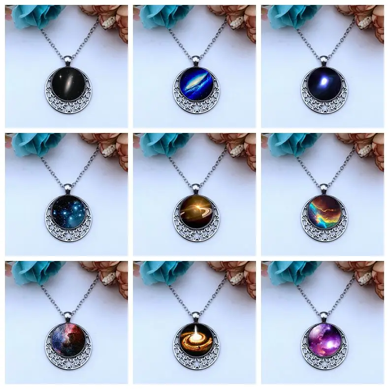 Sistema Solare, Collana Con Luna Di Sangue, Luna E Stelle, Pendente In Rilievo Di Vetro Con Luna Rossa, Gioielli Celesti, Strega Gotica Strega Pagana
