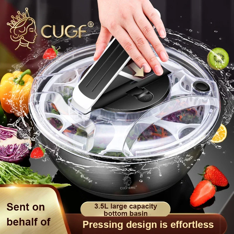 Vegetable Dryer Stainless Steel Fruit Salad Drainer Spinner Vegetables Crisper Strainer Centrifuge Kitchen Accesosries