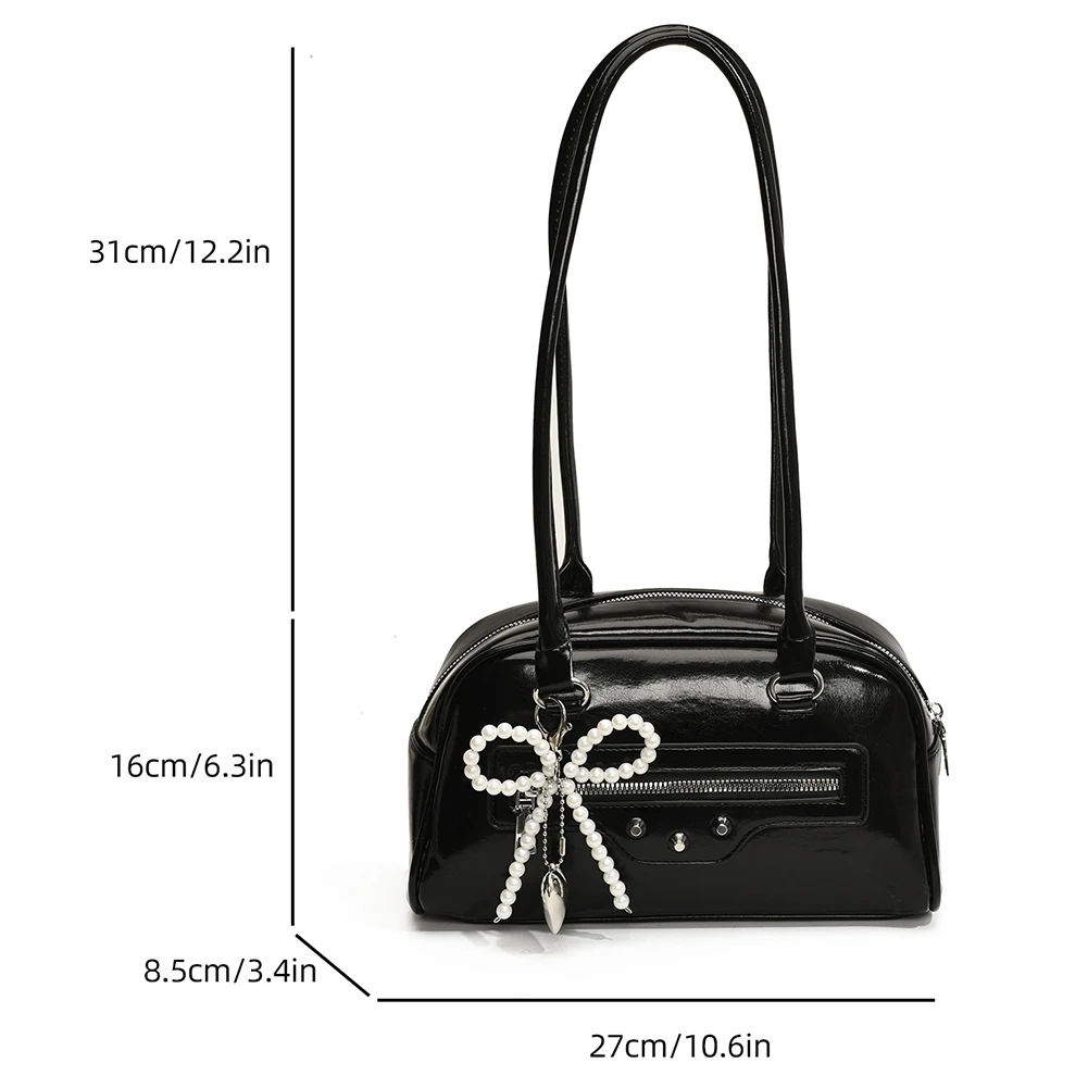 Elegant PU Leather Underarm Bags For Women 2024 Fashion Retro y2k Bow Pearl Shoulder Bag Clutch Purse Lady Handbags And Purses