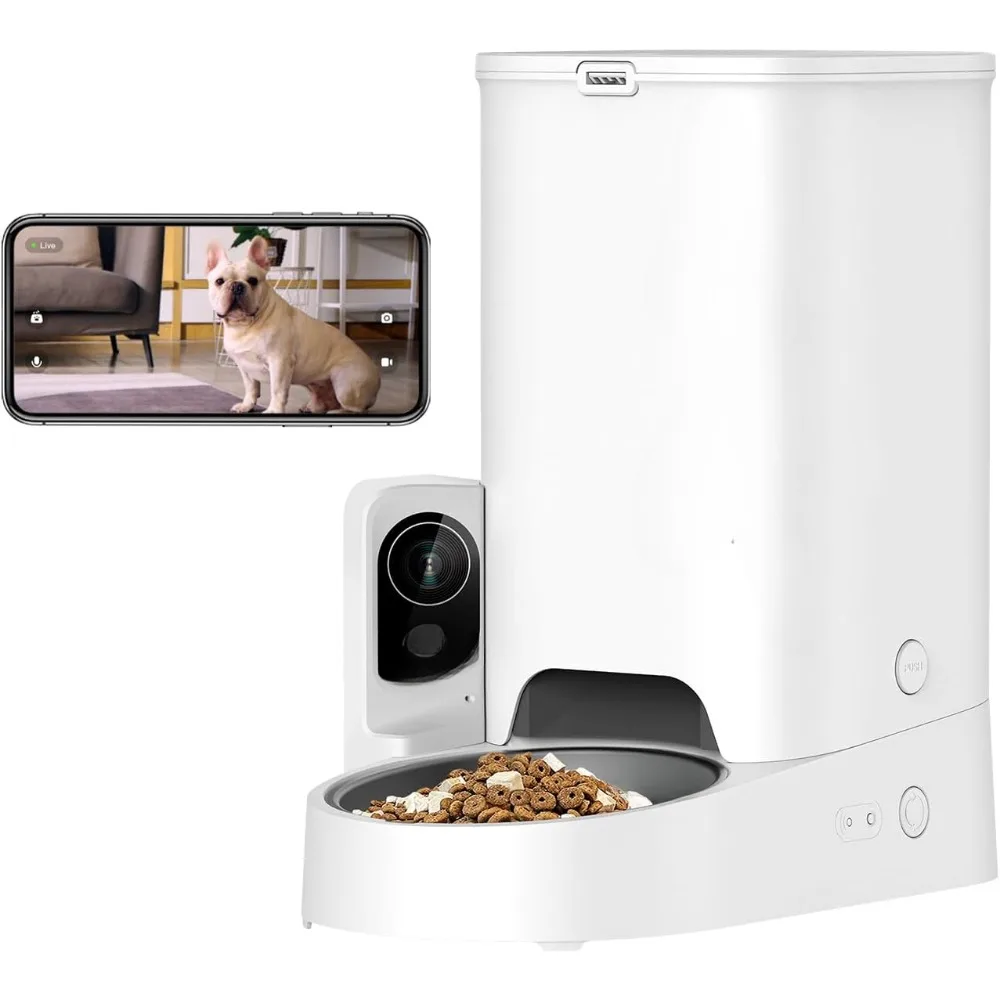 Automatic Pet Feeder with Camera, Video with Night Vision, WiFi Cat Dog Feeder with 2-Way Audio, Cats and  Feeder with Camera