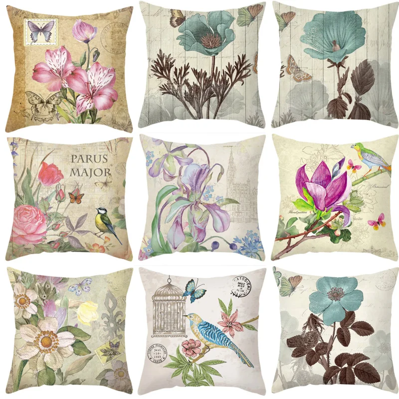 

45x45cm New Style Flower Painting Polyester Cushion Cover Sofa Home Pillowcase Decoration