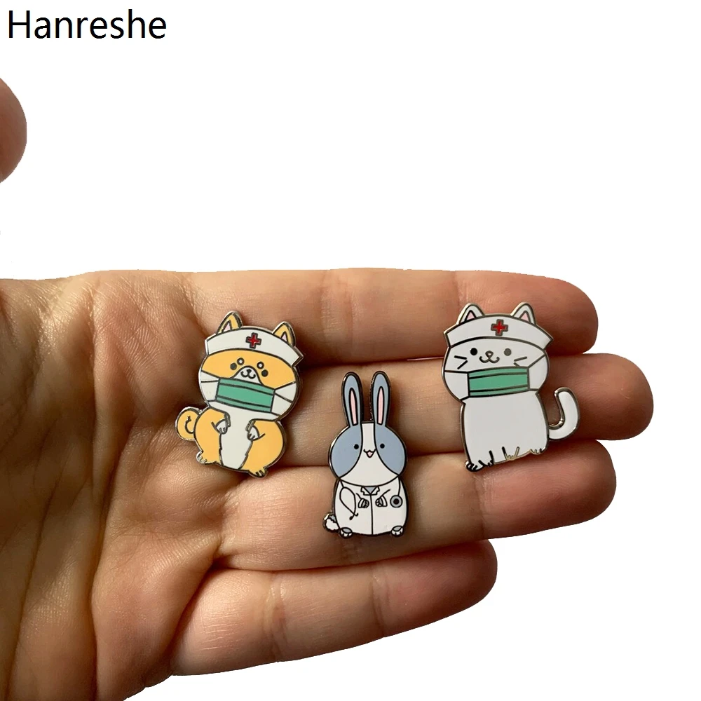 

Hanreshe Cute Shiba Dog Cat Rabbit Doctor Nurse Brooch Enamel Animal Lapel Medical Badge Pin Jewelry Gift for Women Doctor Nurse