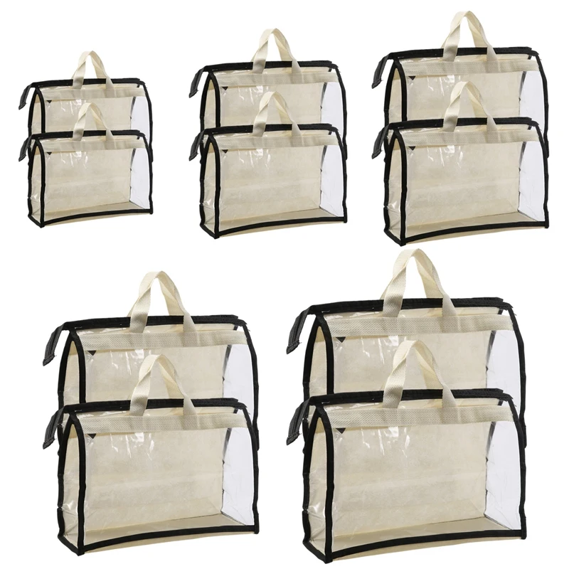 

10Pcs Clear Handbag Storage Organizer Dust Cover Bags, 5 Sizes Transparent Purse Protector Storage Bag For Closet Shelf