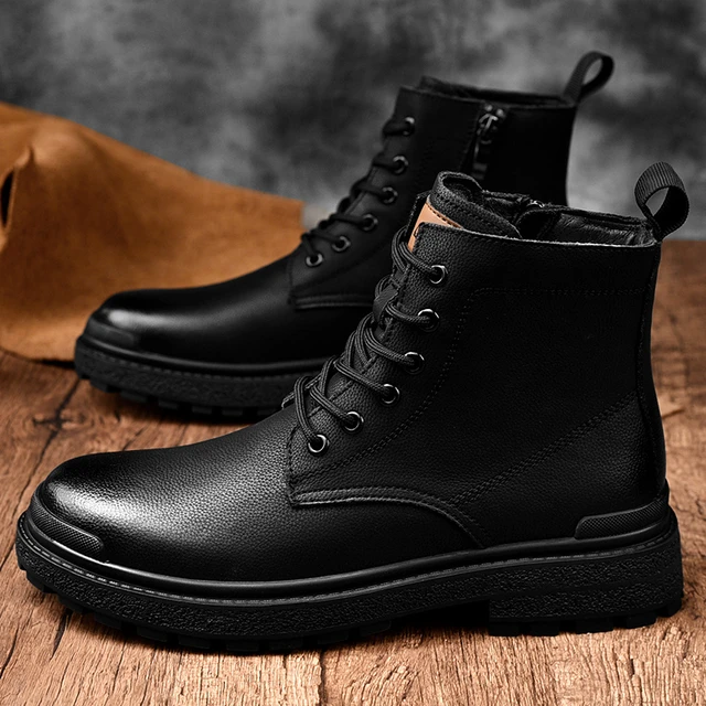 أحذية رجالية موضة في الهواء الطلق عالية كبار حذاء برقبة للعمل الأسود الشرير  نمط أحذية رجالي جلد طبيعي فاخر حذاء من الجلد أحذية مصممين - AliExpress
