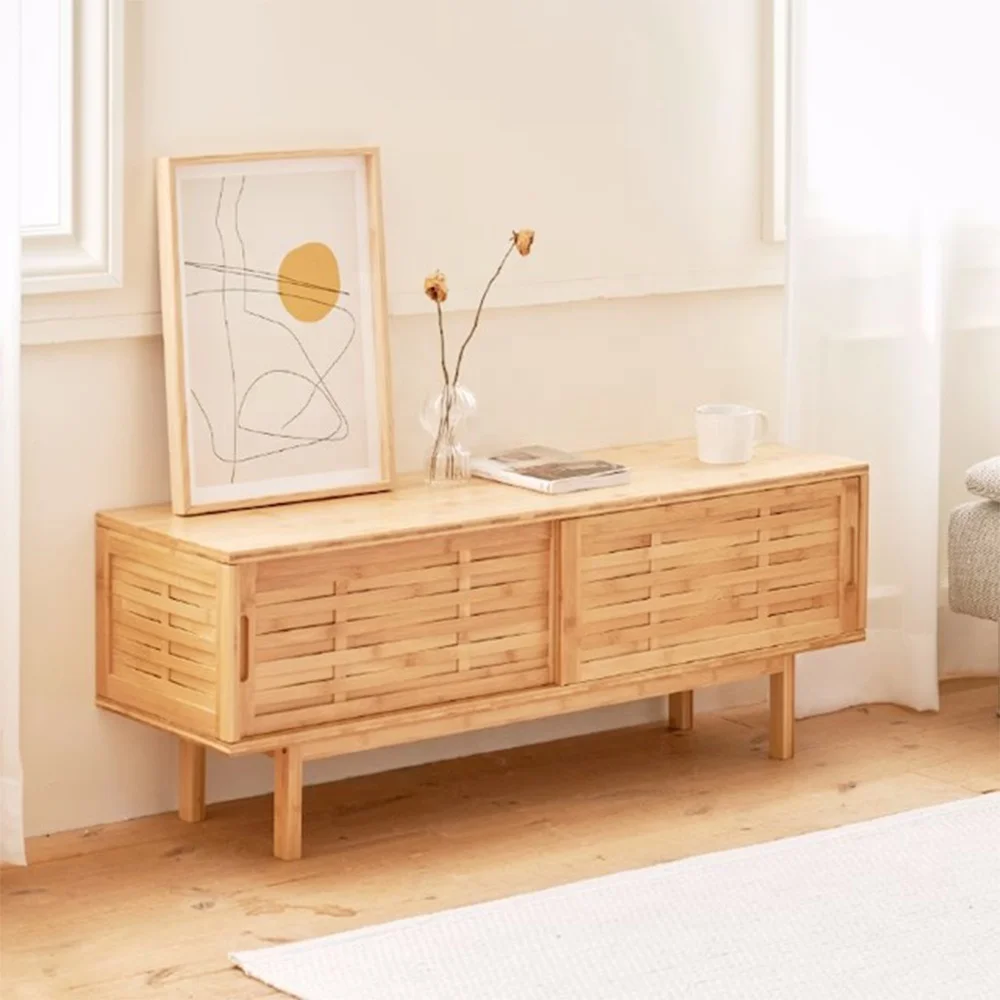Living Room Dresser Sliding Door TV Cabinet Bamboo Woven Simple Modern Stand Floor Type
